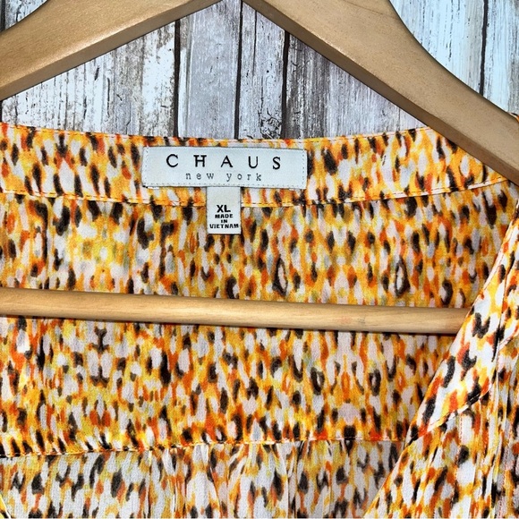 Chaus Orange Printed Sheer Button Up - Picture 5 of 5